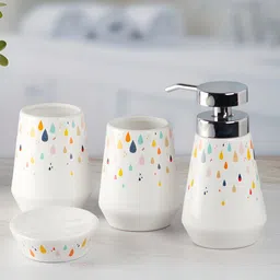Kookee White 4 Pieces Abstract Ceramic Bath Accessories Set image 3