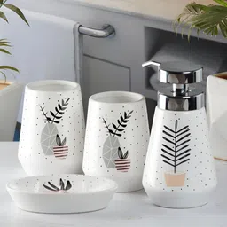 Kookee White 4 Pieces Abstract Ceramic Bath Accessories Set image 3