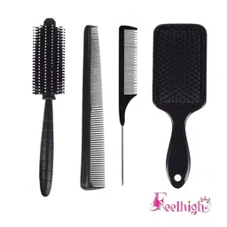 FEELHIGH Set Of 4 Carbon Fiber Barber Hair Cutting Styling Brush & Combs - Black-86
