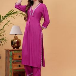 NEW4U Floral Embroidered Regular Straight Kurta With Palazzos-image-19