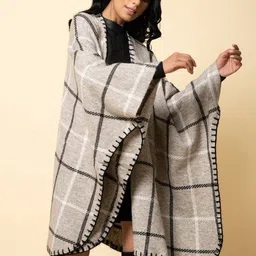 KHALEEJ Women Checked Longline Wool Open Front Shrug image 2
