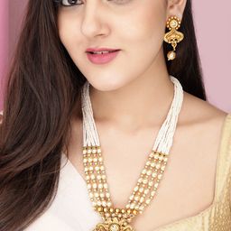 Rubans Gold-Plated White Kundan Studded Handcrafted Jewellery Set-23