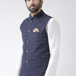 KISAH Printed Nehru Jacket with Pocket Square image 2
