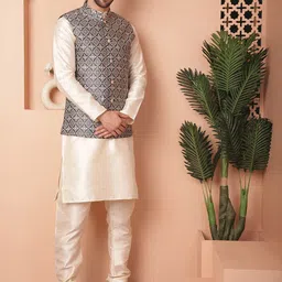 Anouk Ethnic Motifs Woven Design Nehru Jacket With Kurta & Pyjama image 4