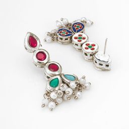 aadita Silver Plated Kundan Stone Studded & Beaded Jewellery Set image 4