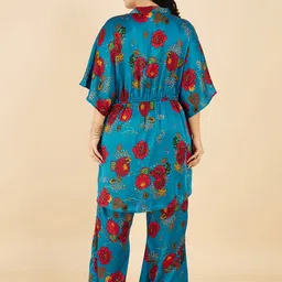 Antheaa Curve Plus Size Floral Printed V-Neck Satin Top & Trouser image 5