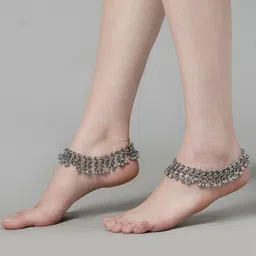 PANASH Set Of 2 Silver-Plated Oxidised Anklets-46