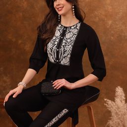 Anouk Black Embroidered Tunic & Trousers Co-Ords Set-picture-9