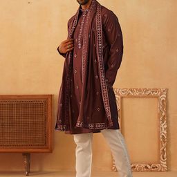 Jompers Men Floral Embroidered Regular Sequinned Kurta with Pyjamas & With Dupatta image 5