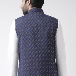 KISAH Printed Nehru Jacket with Pocket Square image 4