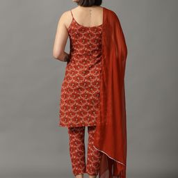 DIVINATION Floral Printed Pure Cotton Kurta with Trousers & With Dupatta image 5