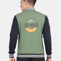 t-base Typography Printed Mock Collar Varsity Jacket image 5