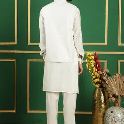 Anouk Off White Embroidered Regular Sequinned Kurta with Pyjamas image 5