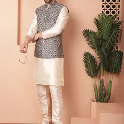 Anouk Ethnic Motifs Woven Design Nehru Jacket With Kurta & Pyjama image 5