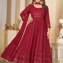 Warthy Ent Ethnic Embellished Fit & Flare With Dupatta image 3