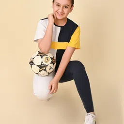 LilPicks Girls Colourblocked Round Neck T-shirt with Jogger Clothing Set-image-49