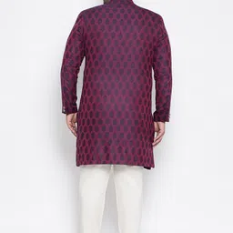 KISAH PLUS Men Purple & White Woven Design Silk Sherwani Set image 5