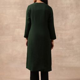 W Teal Green Round Neck Pure Wool Regular A-Line Kurta image 5