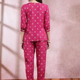 Stylum Ethnic Motifs Printed Tie Up Neck Top With Trouser image 2