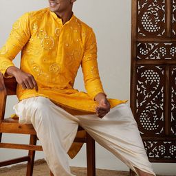 VASTRAMAY Geometric Embroidered Mirror Work Kurta With Patiala-picture-17