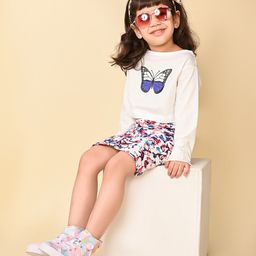 LilPicks Girls Printed Crop Top With Floral Print Skirt Set-image-40