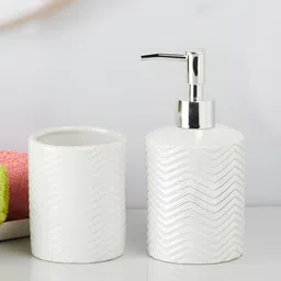 Kookee White 2 piece Abstract Ceramic Bath Accessories Set image 4