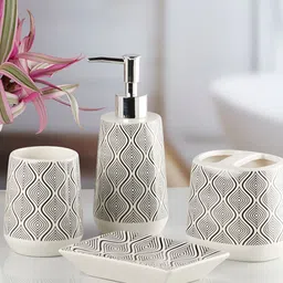 Kookee White 4 pieces Abstract Ceramic Bath Accessories Set image 5