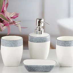 Kookee White 4 Pieces Abstract Ceramic Bath Accessories Set image 5