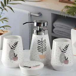 Kookee White 4 Pieces Abstract Ceramic Bath Accessories Set image 4