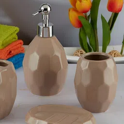 Kookee Brown 4 piece Abstract Ceramic Bath Accessories Set image 5