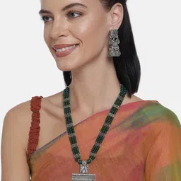 LAIDA Green Silver-Plated Oxidized Handcrafted Jewellery Set-image-4