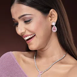 ZENEME Rhodium-Plated Cubic Zirconia -Studded Jewellery Set image 4