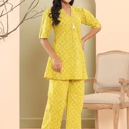 Haute and Humble Ethnic Motifs Printed Pure Cotton A-Line Tunic With Palazzos image 2