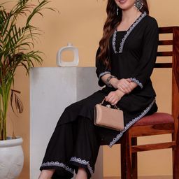NEW4U Floral Embroidered Regular Straight Kurta With Palazzos-56