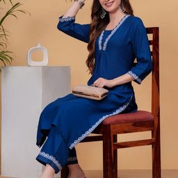 NEW4U Embroidered Regular Straight Kurta With Palazzos-picture-25