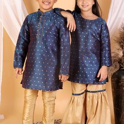 VASTRAMAY Boys Blue Ethnic Motifs Printed Kurta with Pyjama-image-38