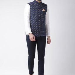 KISAH Geometric Printed Nehru Jacket With Pocket Square image 5