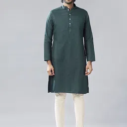 KISAH Men Black & Green Solid Kurta with Pyjamas With Nehru Jacket image 5