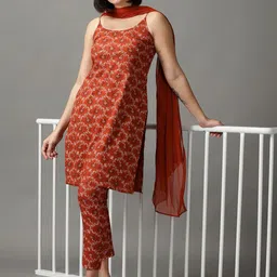 DIVINATION Floral Printed Pure Cotton Kurta with Trousers & With Dupatta image 2