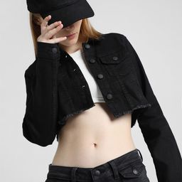 ONLY Women Black Solid Cropped Denim Jacket-picture-42
