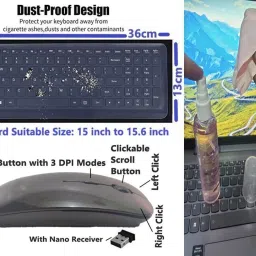 ANJO KeyboardWirelsMous-WrisPd-3Hub-Cln-OTG2n1-Ext-LED-Skin-15.6iScrn&KeyGuard&Sleeve Combo Set image 4