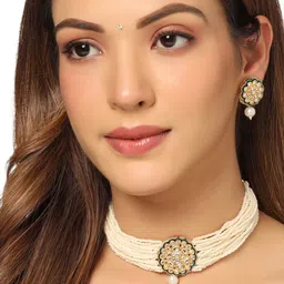 nvr Gold-Plated Green Kundan Studded Jewellery Set Necklace & Earrings-picture-32