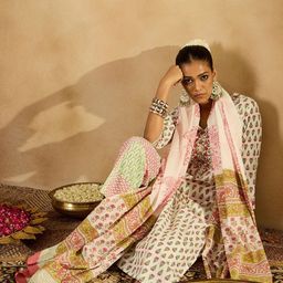 Indo Era Floral Printed V-Neck Pure Cotton Straight Kurta with Trousers & With Dupatta-picture-42