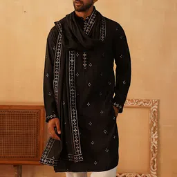 Jompers Men Floral Embroidered Regular Sequinned Kurta with Pyjamas & With Dupatta image 1