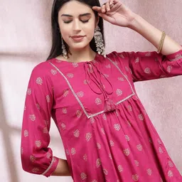 Stylum Ethnic Motifs Printed Tie Up Neck Top With Trouser image 3