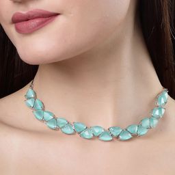 NVR Silver Plated Stone Studded Jewellery Set-84