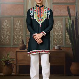 odette Men Solid Silk Blend Straight Kurta-picture-40