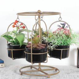 amaya decors Detachable Revolving Merry Go Round Gold & Black Planter Stand-picture-44