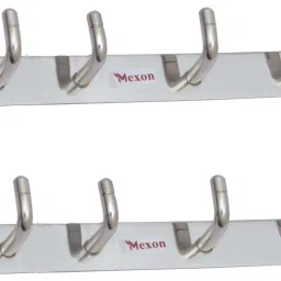L Shape 8 Pin Hook Stainless Steel Bathroom Cloth Hooks / Hanger / Key Holder / Door Wall Robe Hooks Rail for Hanging Keys, Clothes, Towel Hook Rail Stainless Steel Steel Dress Pack of 2 Hangers ForDress-3