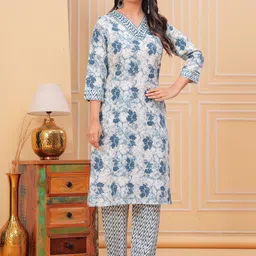 KALINI Women Floral Regular Pure Cotton Kurta with Pyjamas-image-24